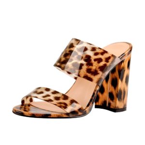 leopard double strap chunky heels mule sandals