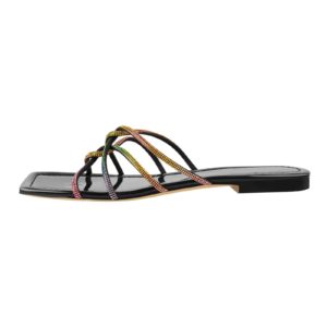 square toe colorful strap flat sandals