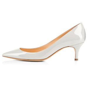 white patent leather pointed toe slip on pumps