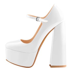 white platform pointed toe chunky square heels pumps